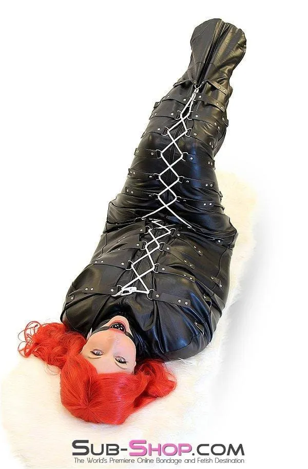 7849DL      Complete Domination Full Body Binder Bag with Zip Open Full Face Hood