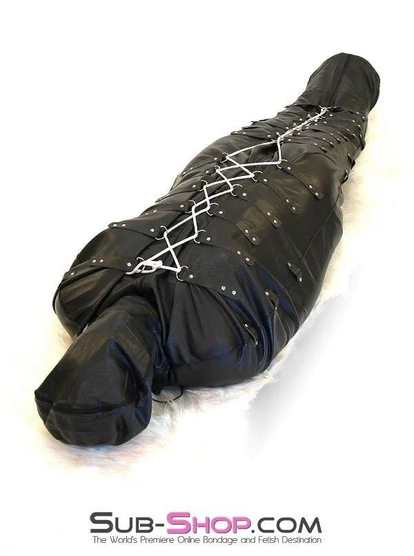 7849DL      Complete Domination Full Body Binder Bag with Zip Open Full Face Hood