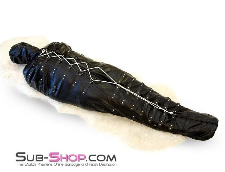 7849DL      Complete Domination Full Body Binder Bag with Zip Open Full Face Hood