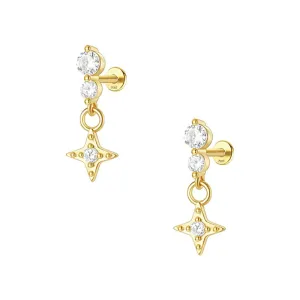 925 Silver Star Point Pendant CZ Diamond Flat Back Earrings