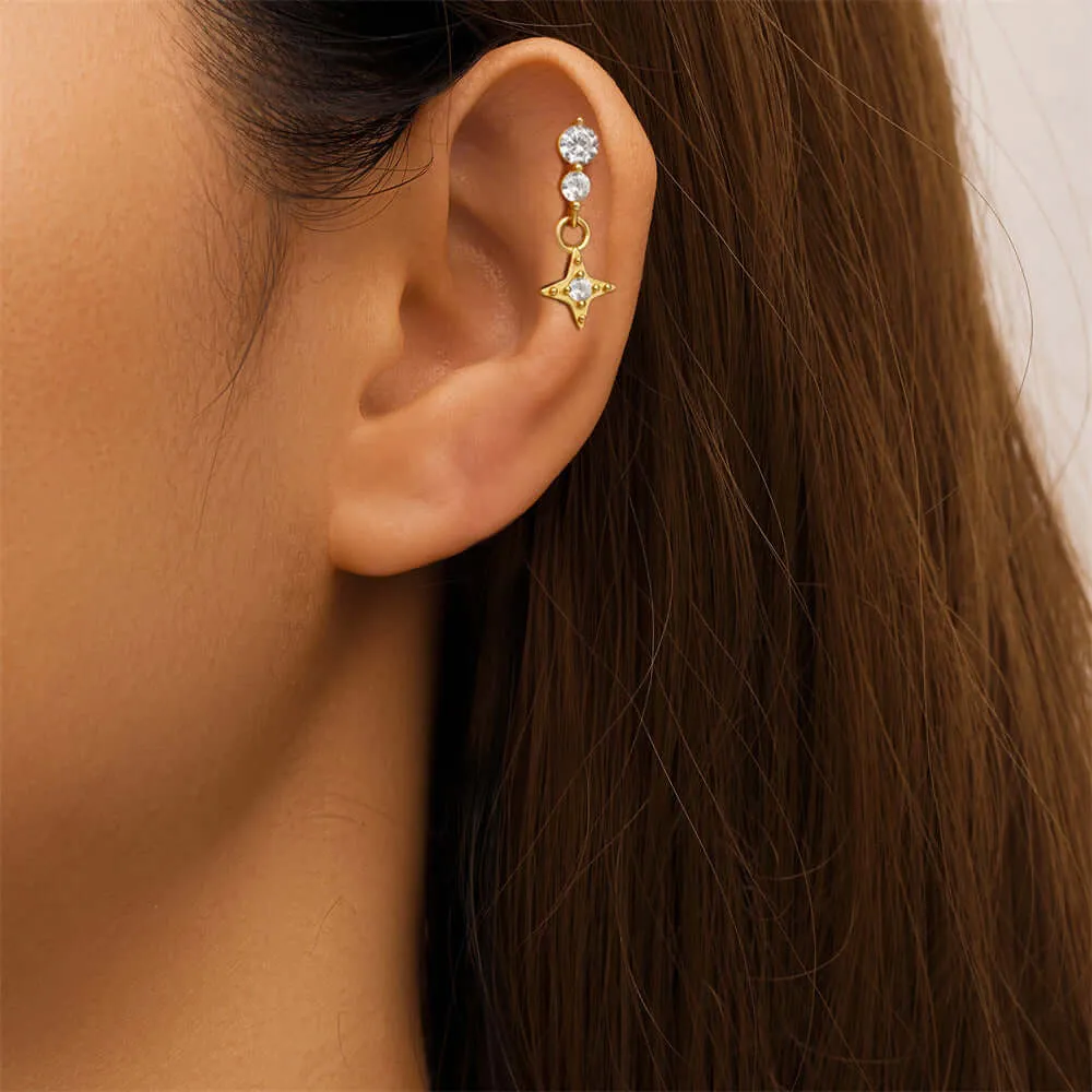 925 Silver Star Point Pendant CZ Diamond Flat Back Earrings