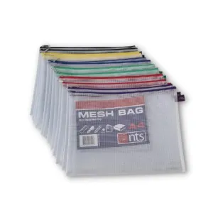 A4 Mesh Bag - Extra Strong with Zipper - Pack of 12 Assorted Colours