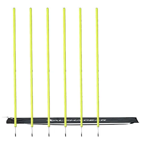 Agility and Speed 6 Pack of 1 Piece Poles / 5ft High with Grass Spike / Bonus Carry Bag - Alpha