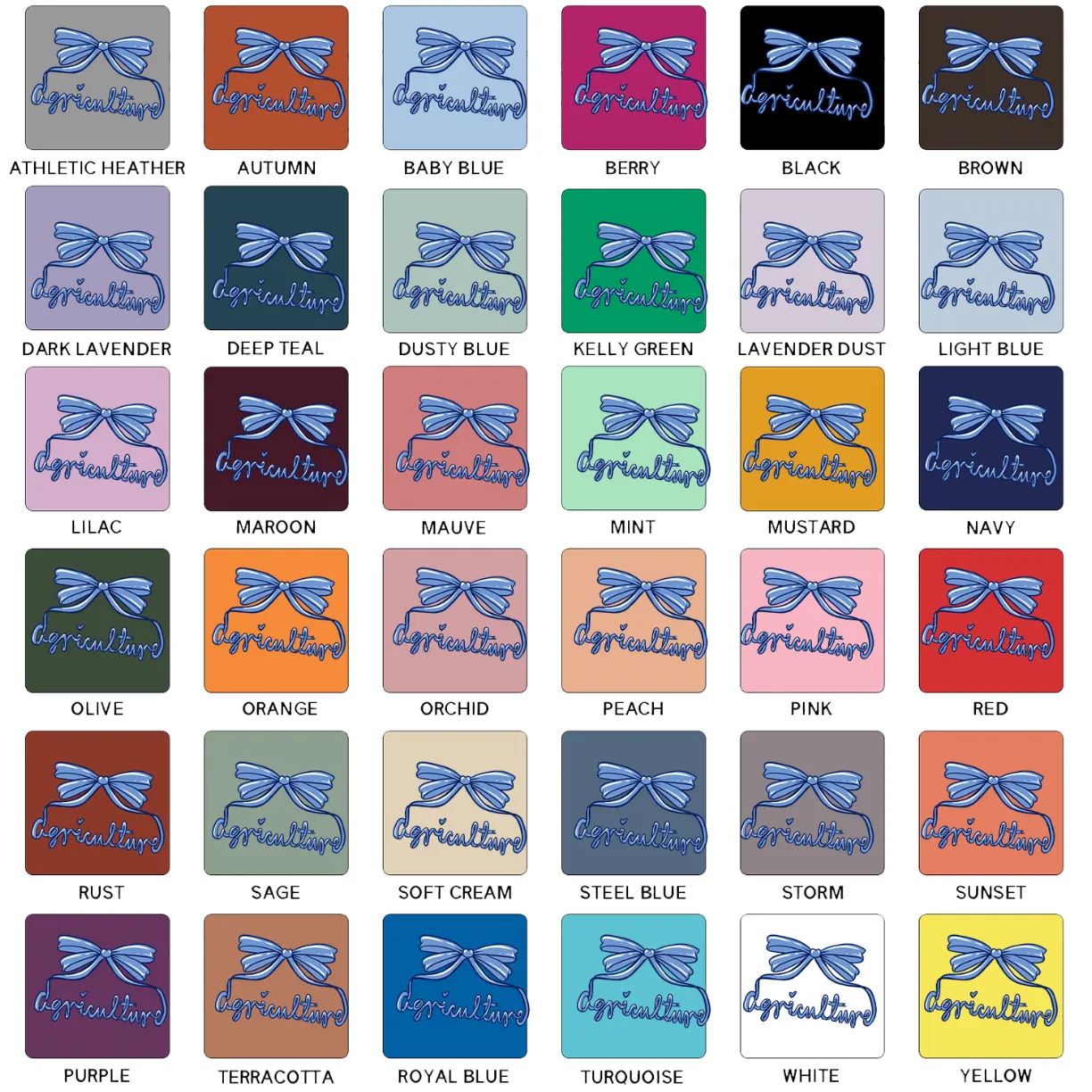 Agriculture Bow Script Blue T-Shirt (XS-4XL) - Multiple Colors!