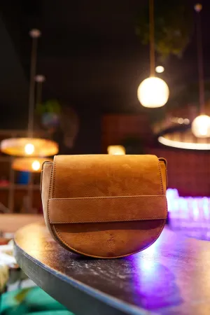 ALIBY - Sac besace caramel en cuir nubuck - petit modèle