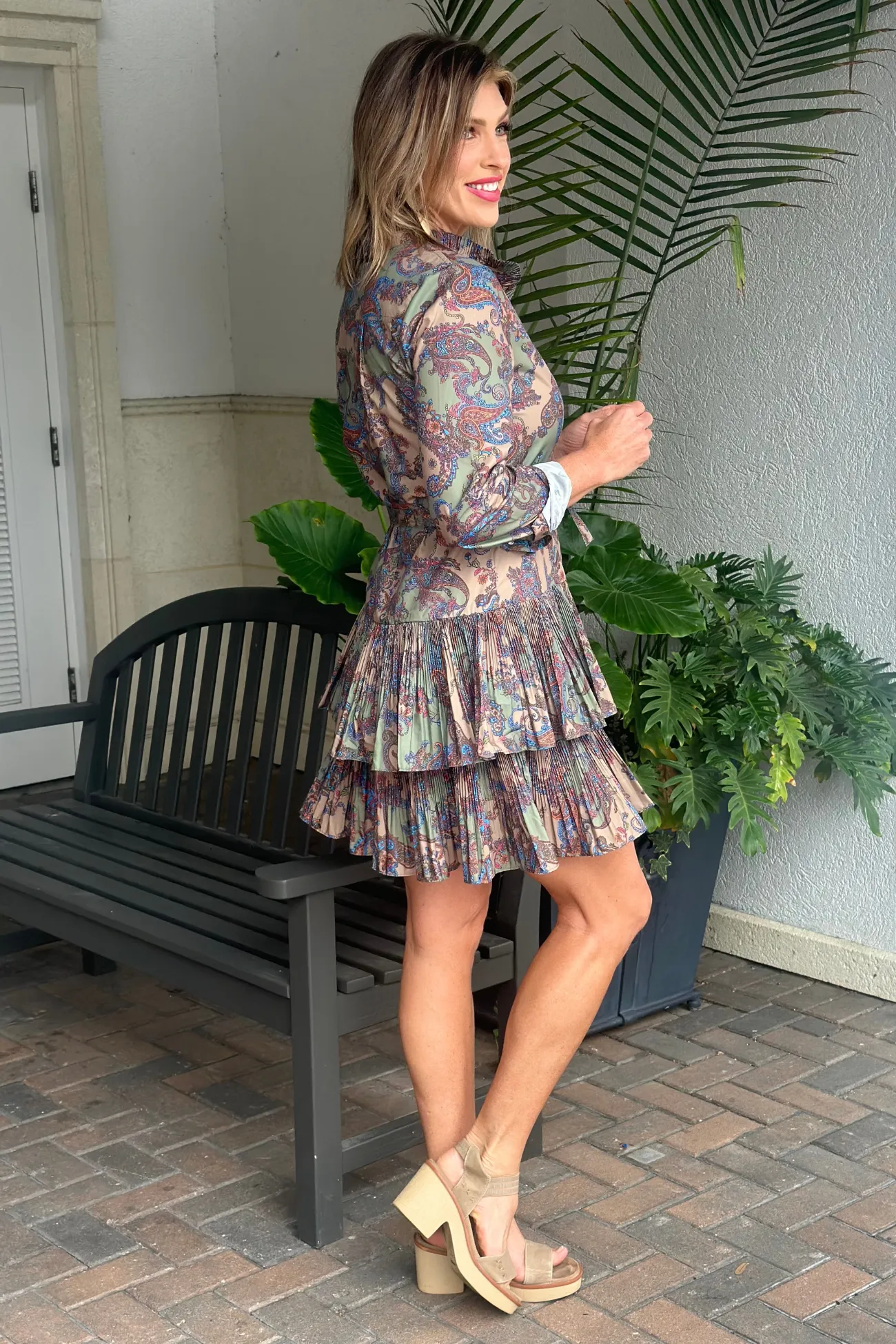 Anberlin Paisley Motif High Neck Mini Dress
