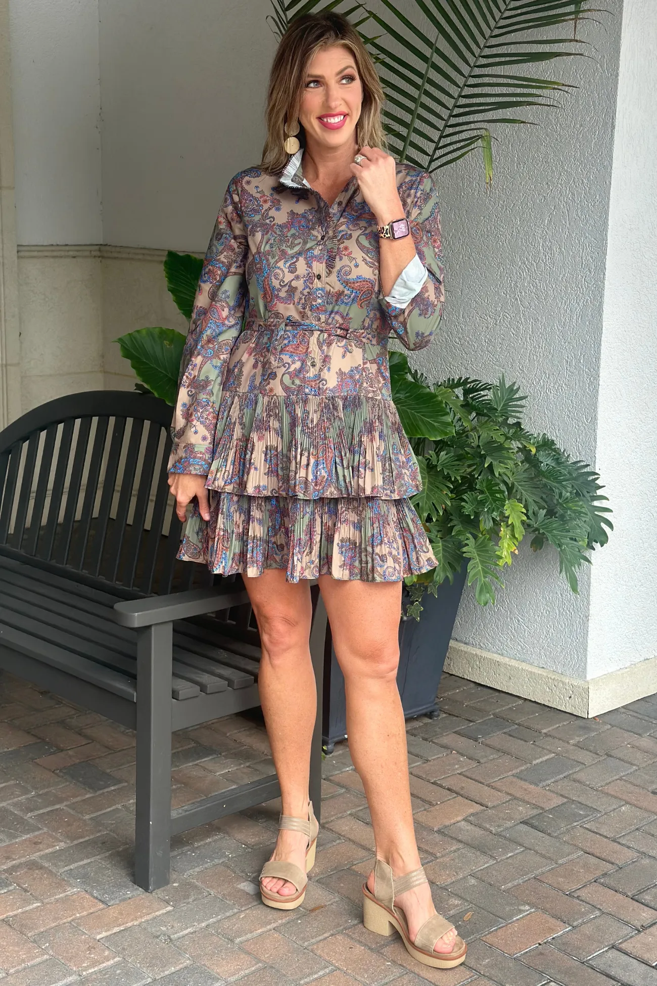 Anberlin Paisley Motif High Neck Mini Dress