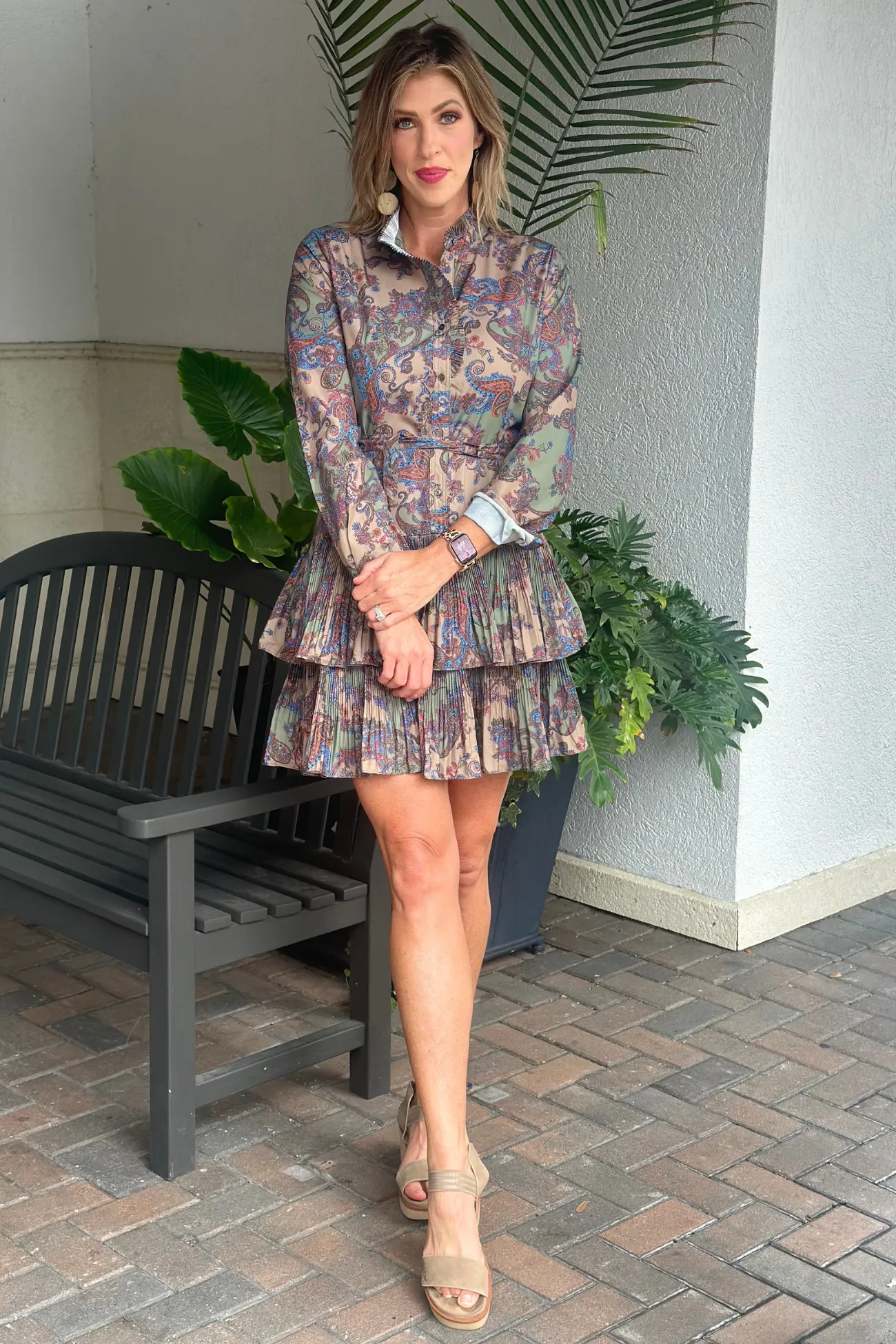 Anberlin Paisley Motif High Neck Mini Dress