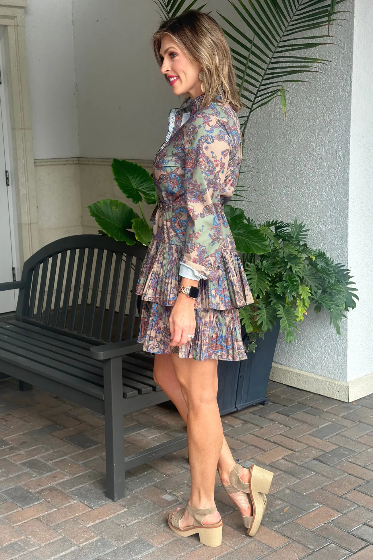 Anberlin Paisley Motif High Neck Mini Dress
