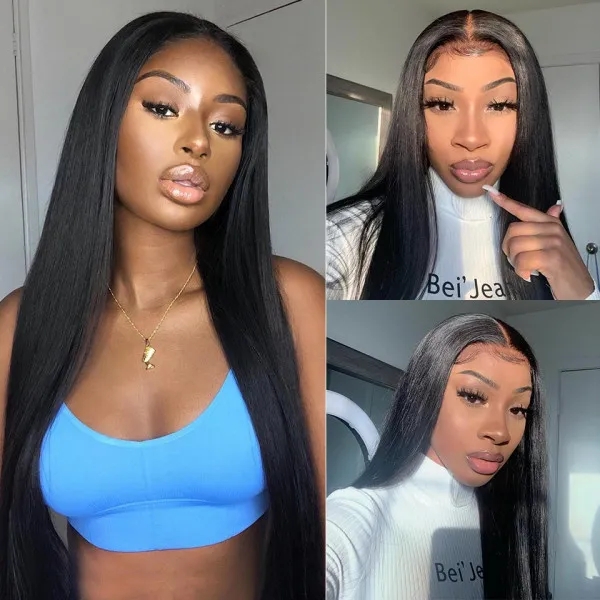 Angie Queen 4*4 Lace Closure Wigs Brazilian Straight Human Hair Wigs 180% Density Pre-plucked