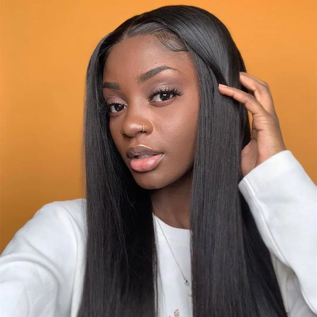 Angie Queen 4*4 Lace Closure Wigs Brazilian Straight Human Hair Wigs 180% Density Pre-plucked