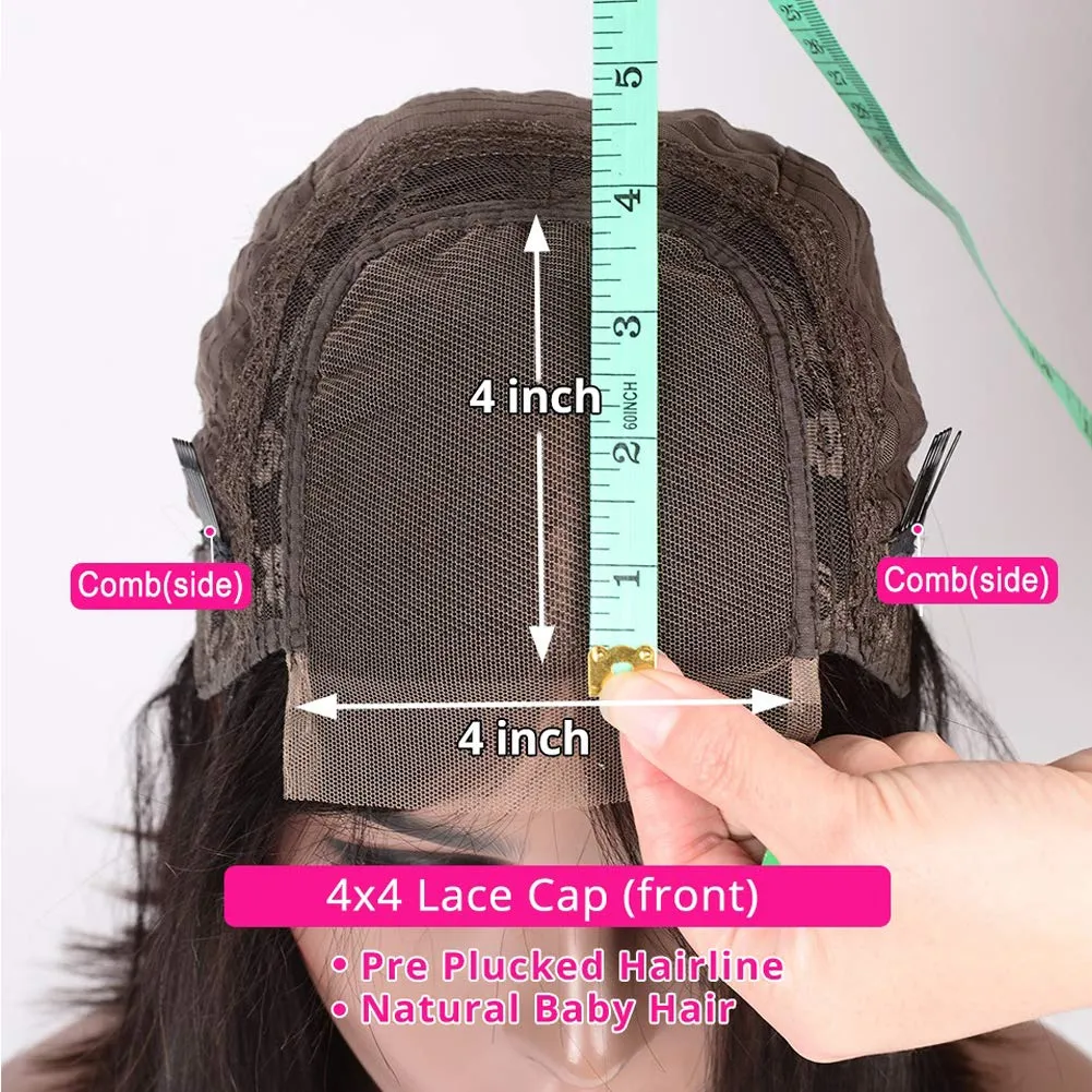 Angie Queen 4*4 Lace Closure Wigs Brazilian Straight Human Hair Wigs 180% Density Pre-plucked