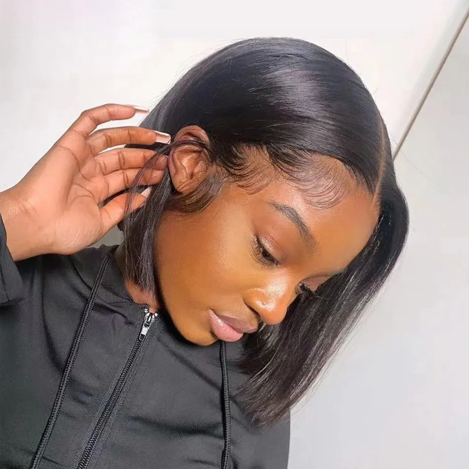 Angie Queen Bob Lace Wigs Malaysian Straight Human Hair Wigs Pre-plucked