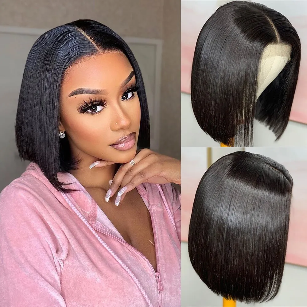Angie Queen Bob Lace Wigs Peruvian Straight Human Hair Wigs Pre-plucked