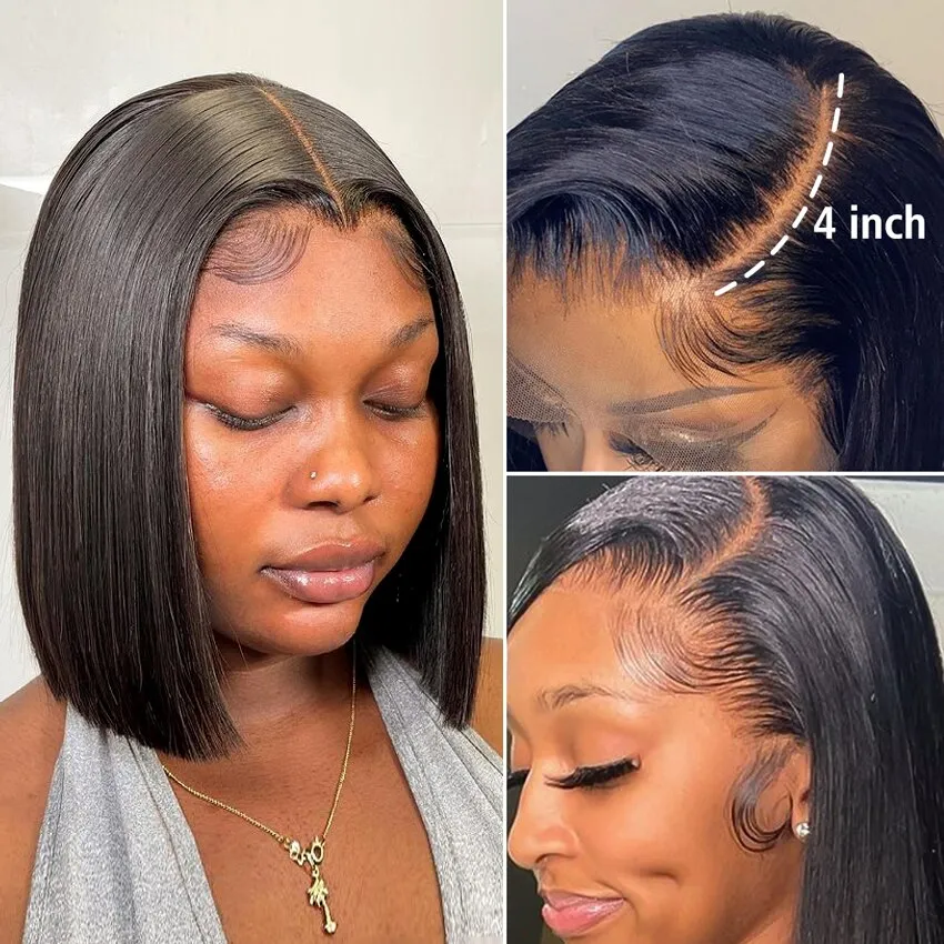 Angie Queen Bob Lace Wigs Peruvian Straight Human Hair Wigs Pre-plucked