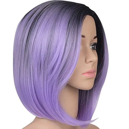 Angie Queen T1b/Purple Straight Middle Part Frontal Lace Short Cut Bob Wig