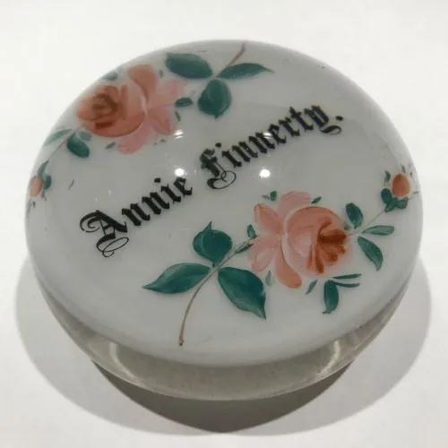 Antique Albert Graeser Art Glass Paperweight Hand painted Rose Name Plaque