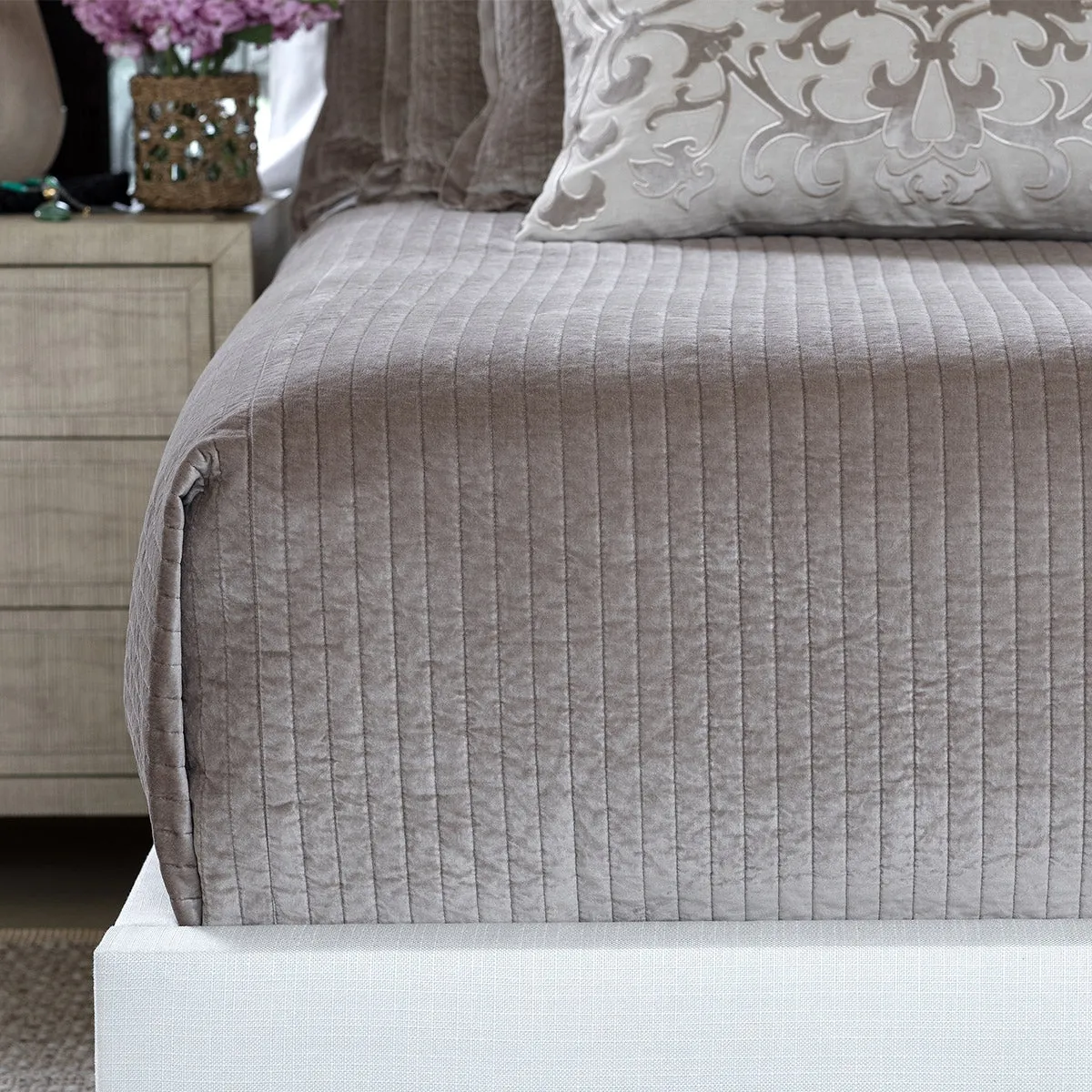 Aria Quilted King Coverlet Raffia Matte Velvet 112X98