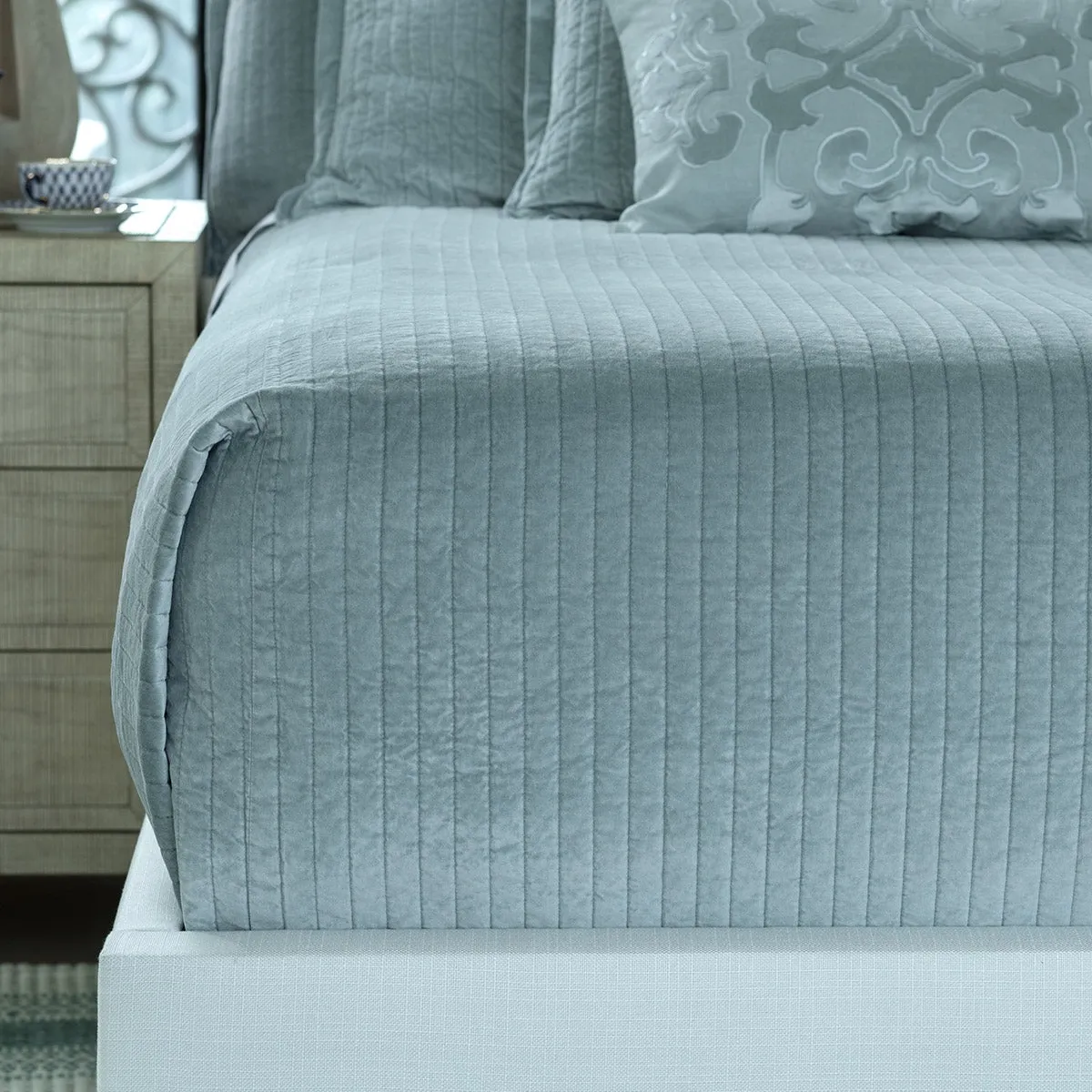 Aria Quilted Queen Coverlet Sky Matte Velvet 96X98