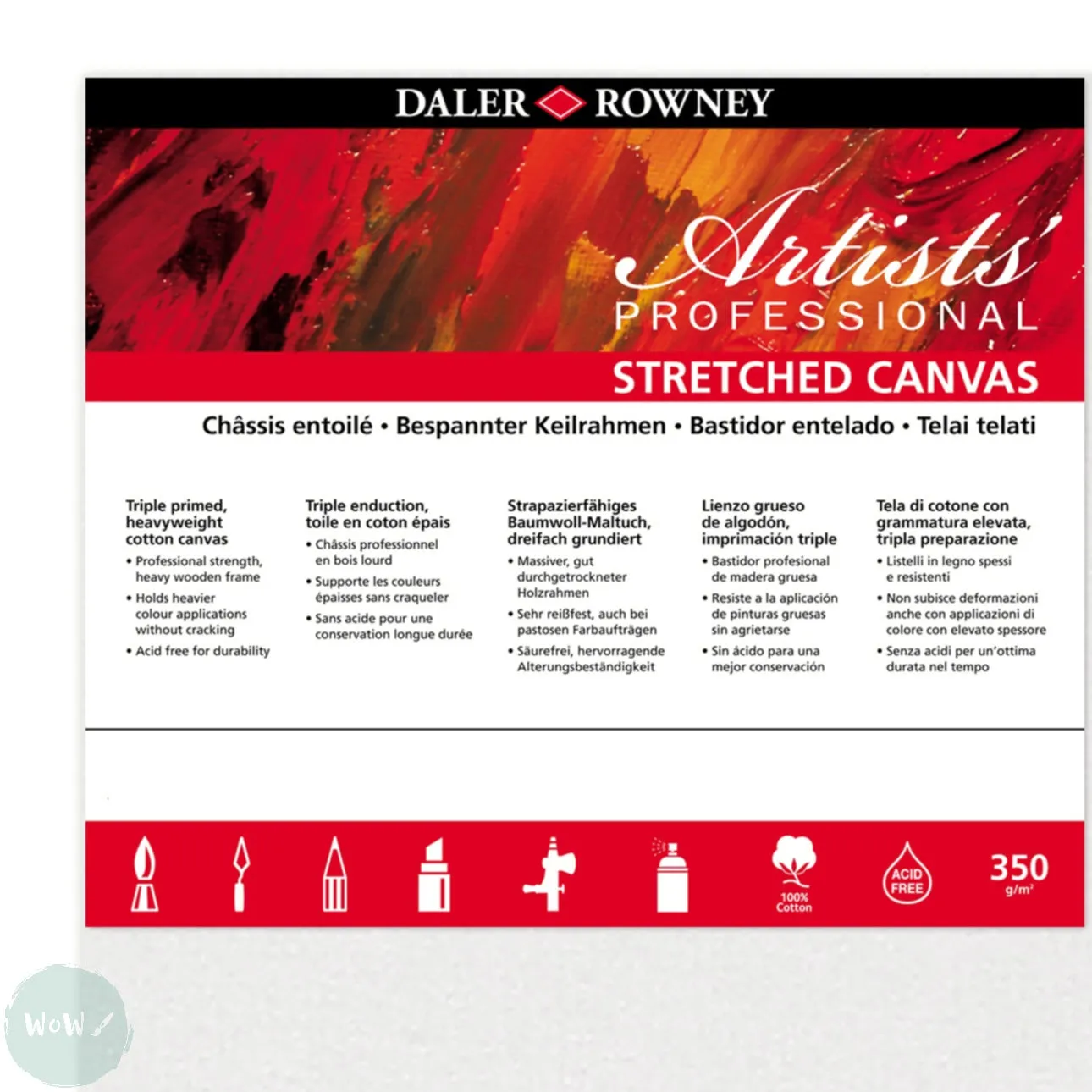 Artists Stretched Canvas - STANDARD Depth - WHITE PRIMED Cotton - SINGLE  - 350 gsm - 120 x 150cm (Approx. 47 x 60”) x 2
