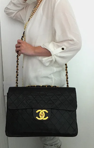 Authentic Chanel Vintage Quilted Lambskin XXL Maxi Jumbo