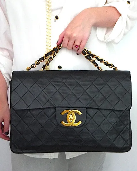 Authentic Chanel Vintage Quilted Lambskin XXL Maxi Jumbo