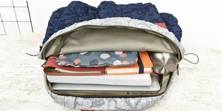 Babakud Retro Wide Strap Cotton Color Block Casual Backpack