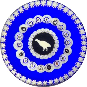 Baccarat 1975 Partridge Gridel Silhouette with Concentric Silhouette Canes & Millefiori on Blue