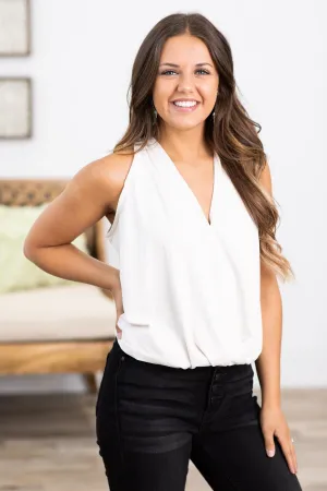 Beige Surplice Front Halter Tank