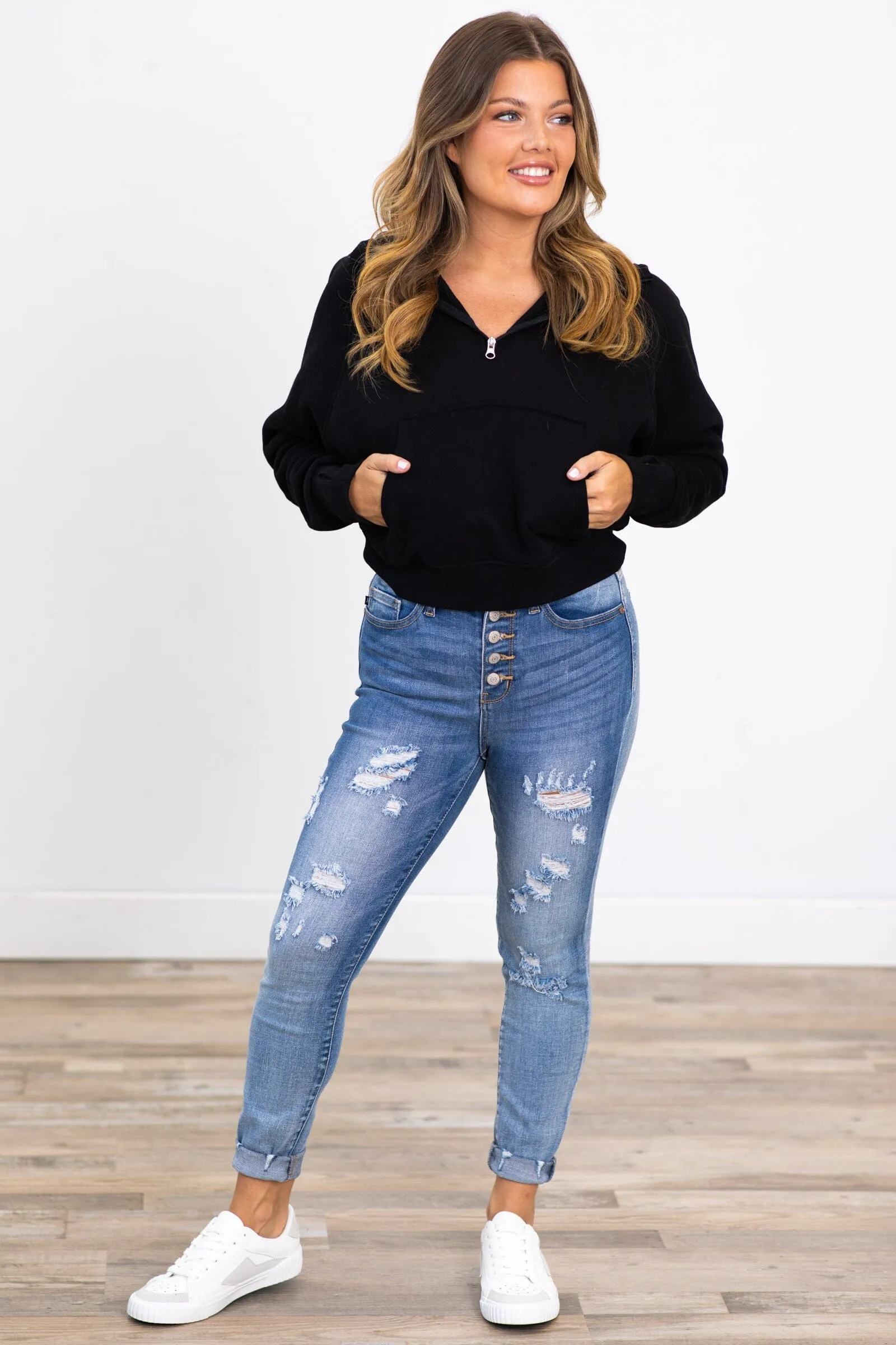 Black 1/2 Zip Fleece Hoodie