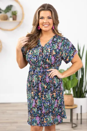 Black and Lavender Multicolor Floral Dress