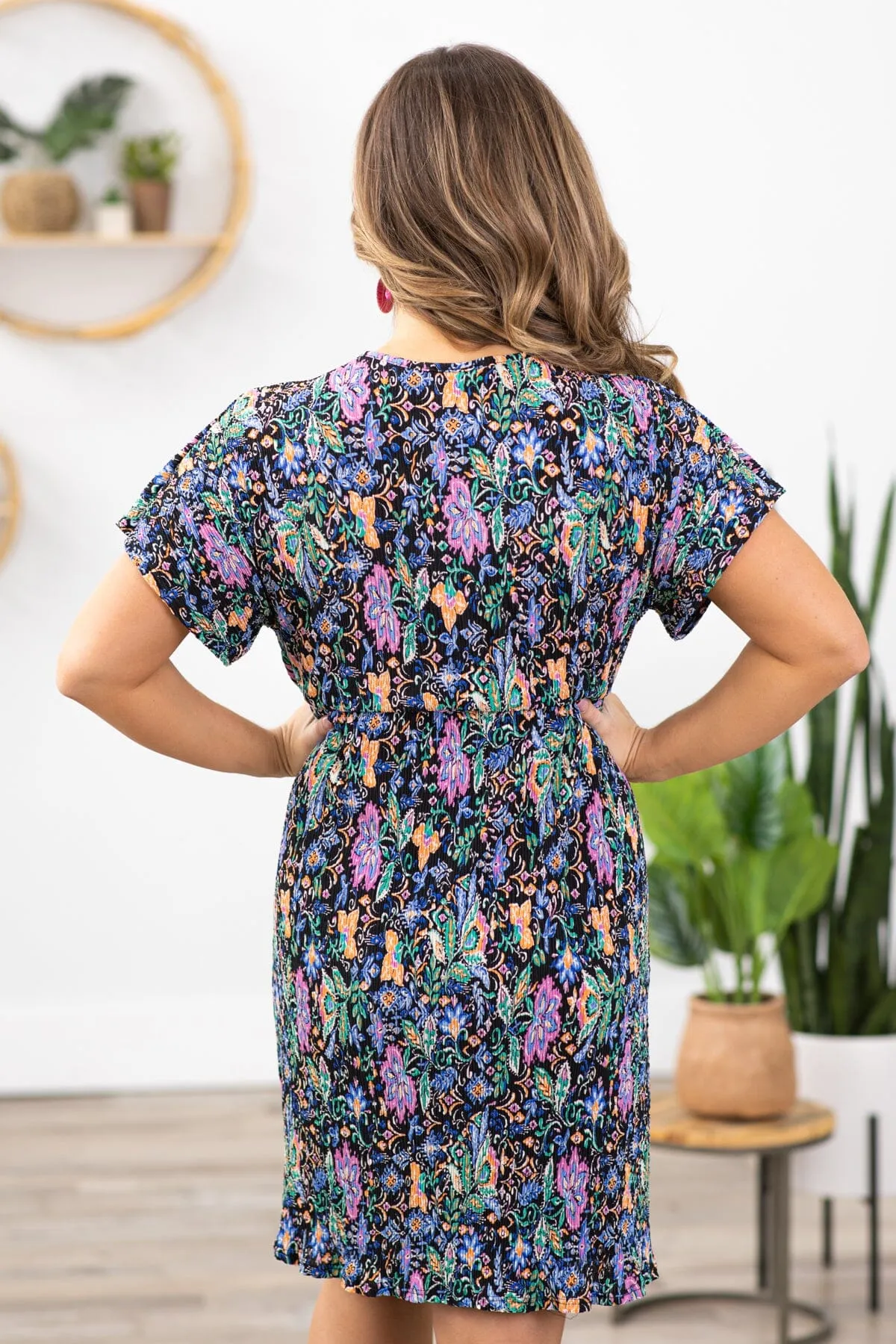 Black and Lavender Multicolor Floral Dress