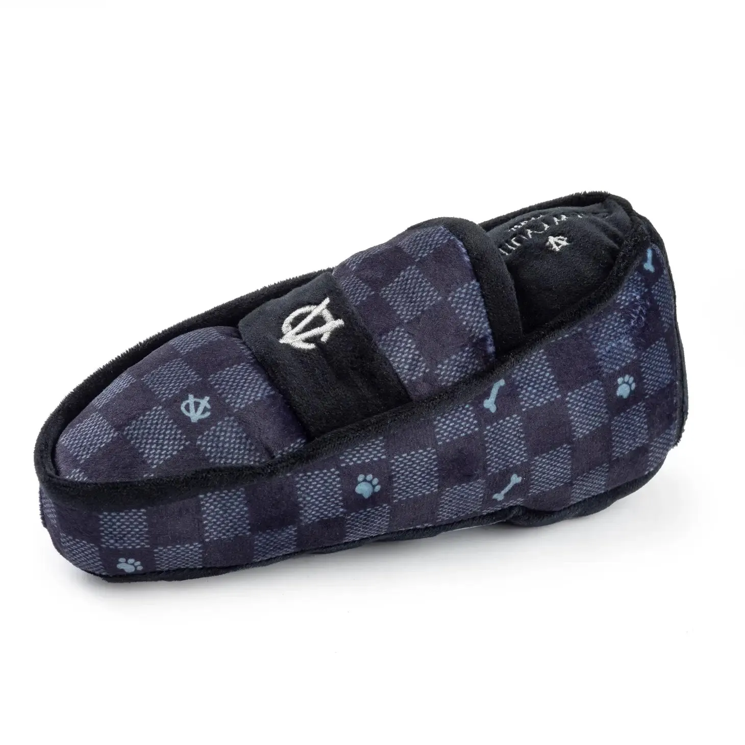Black Checker Chewy Vuiton Bone Squeaker Dog Toy