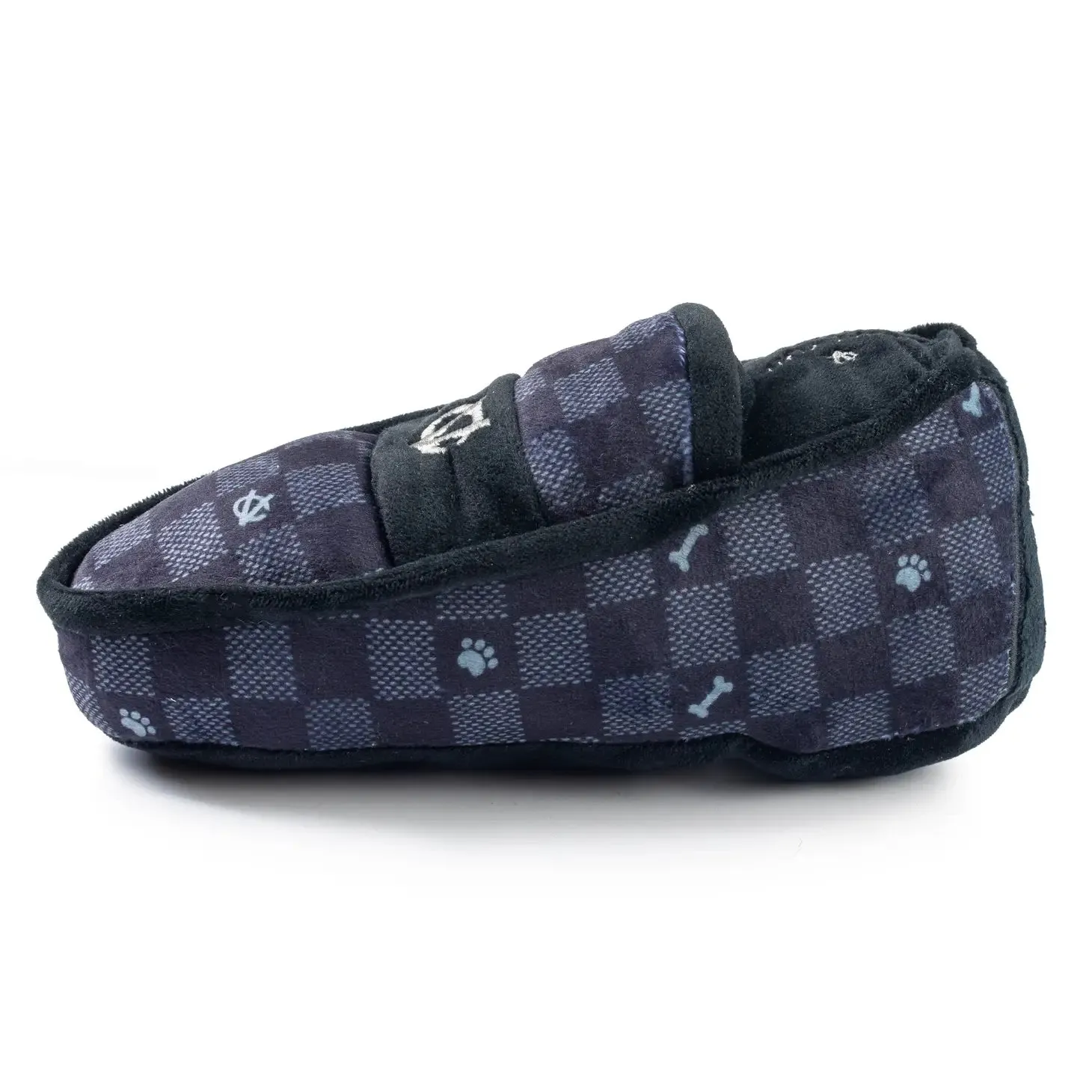 Black Checker Chewy Vuiton Bone Squeaker Dog Toy