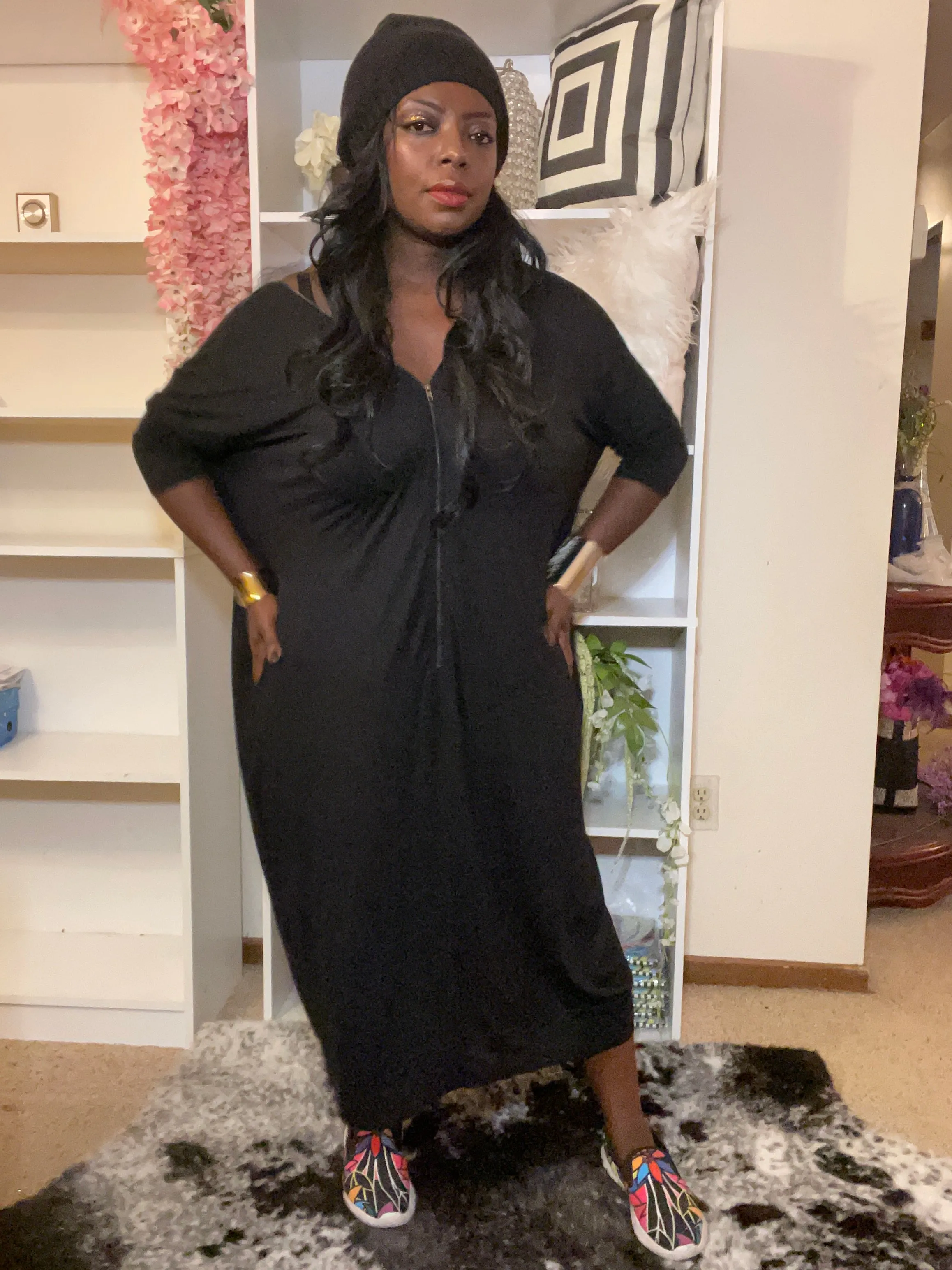 Black Dolman Double Zip Dress