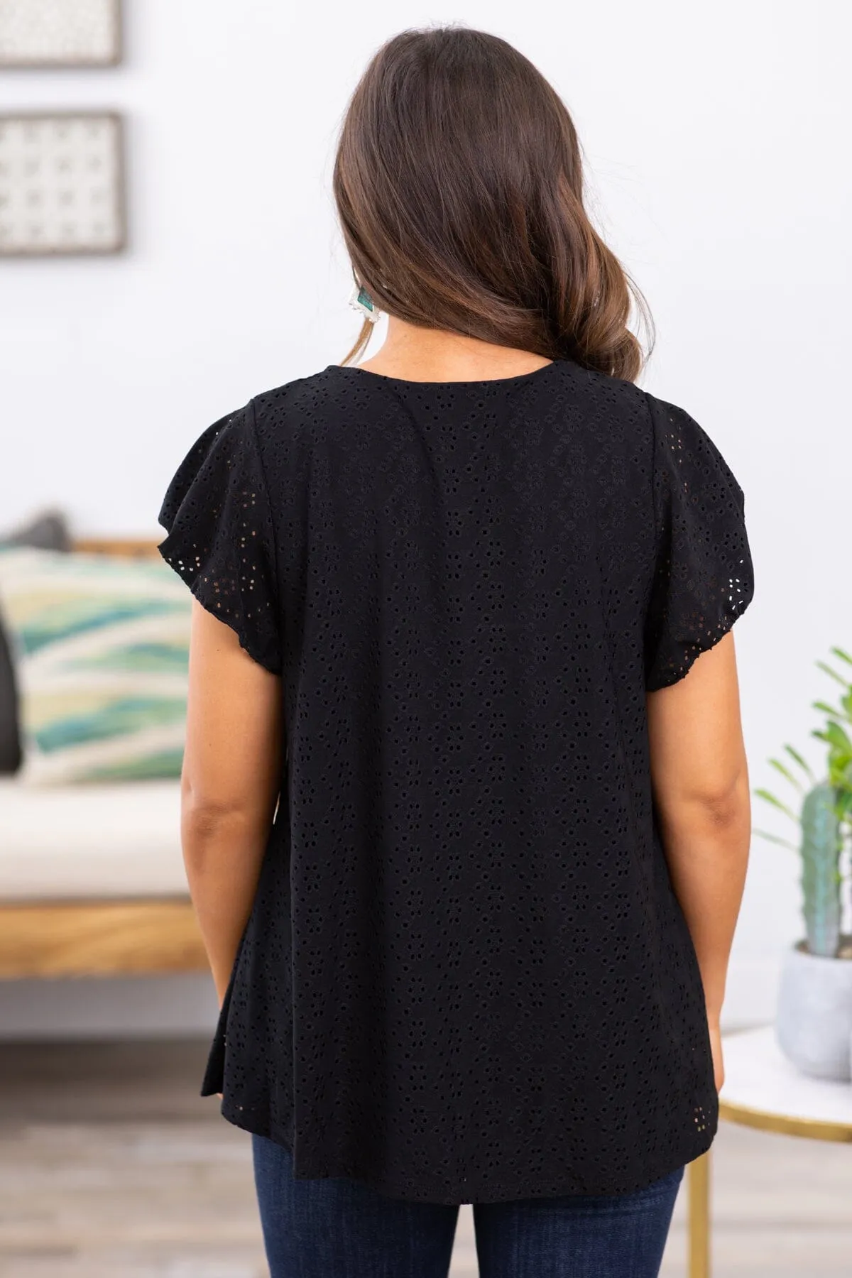 Black Eyelet Short Sleeve Top