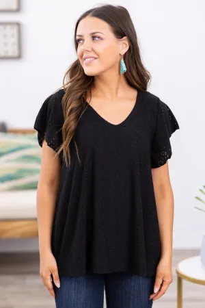 Black Eyelet Short Sleeve Top
