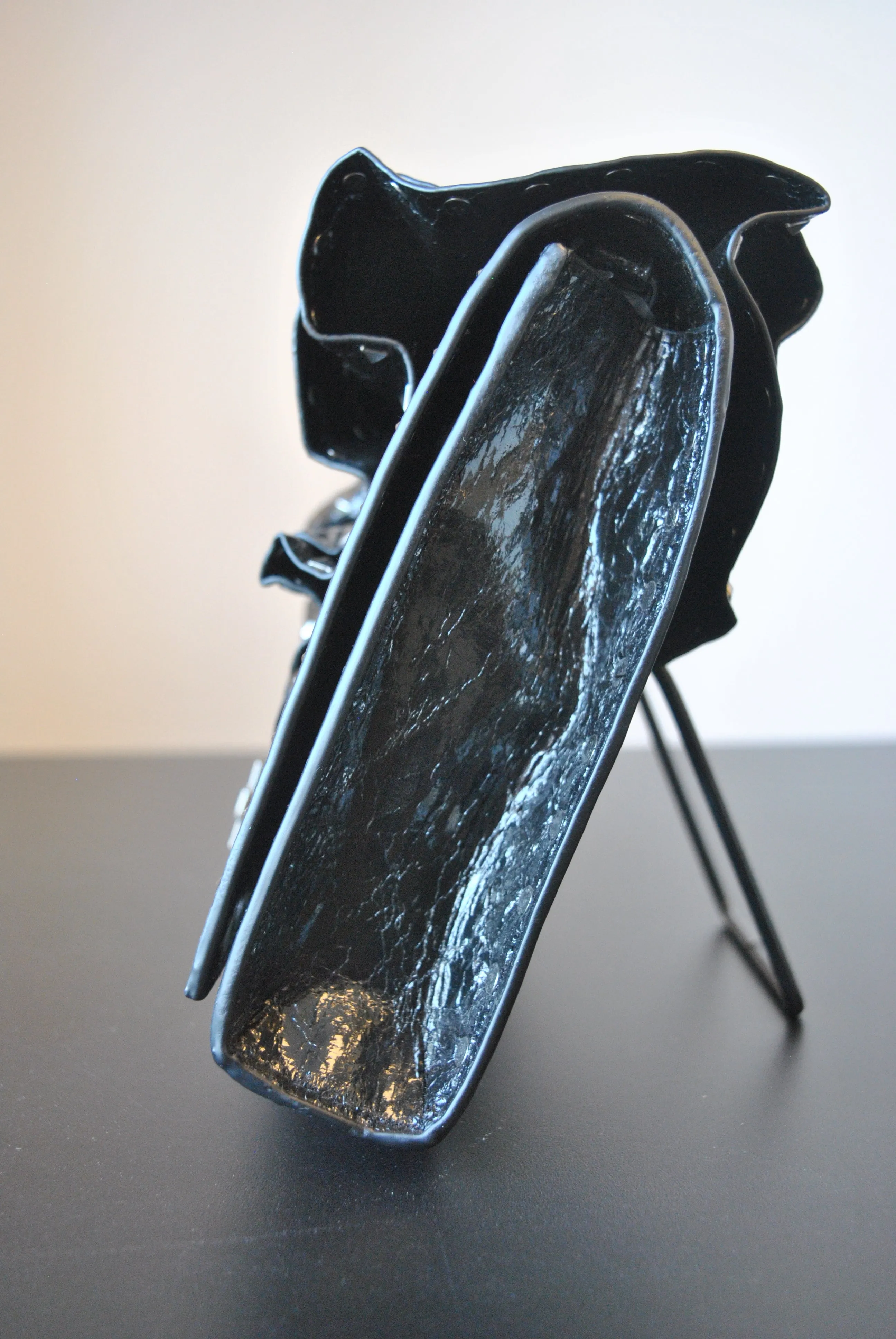 BLACK FAUX LEATHER CROSSBODY / CLUTCH BAG WITH STUDS