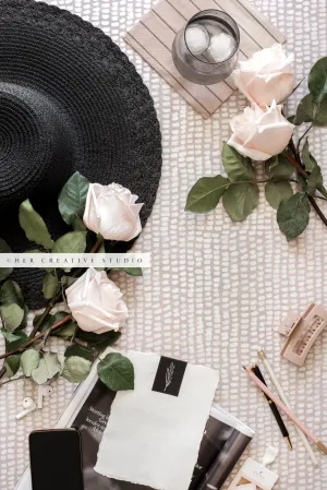 Black Hat, Pink Roses & Notepaper, Stock Image