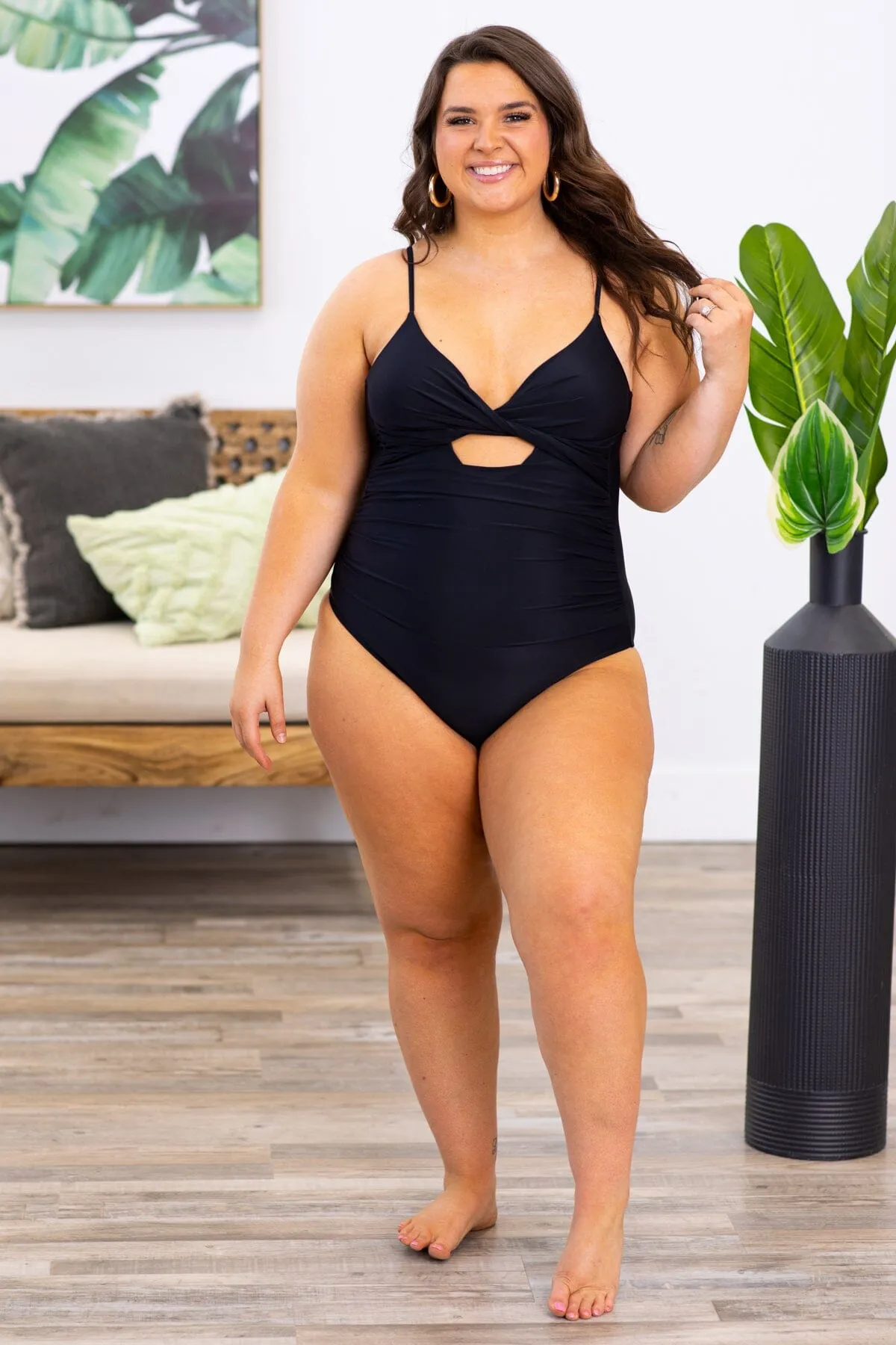 Black Keyhole Detail One Piece Swimsuit