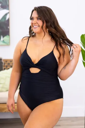 Black Keyhole Detail One Piece Swimsuit