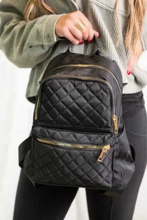 Black Quilted Backpack Bag Tote Purse