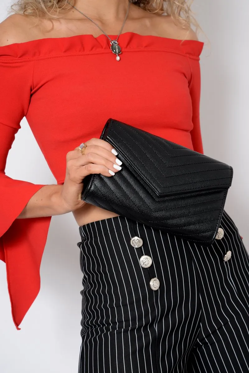 Black Quilted Envelope Clutch Bag - Evelina