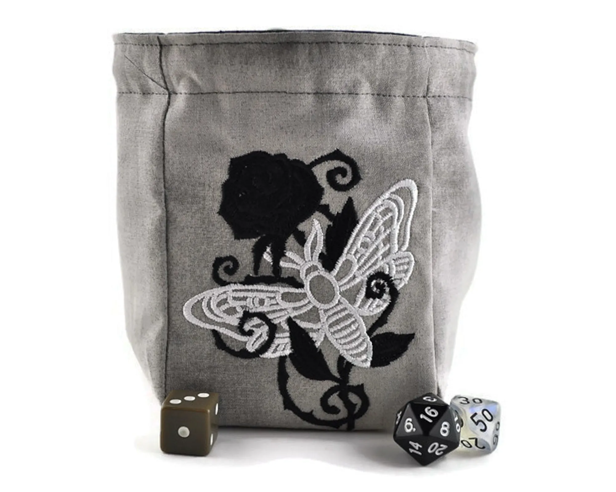Black Rose with Moth Dice Bag
