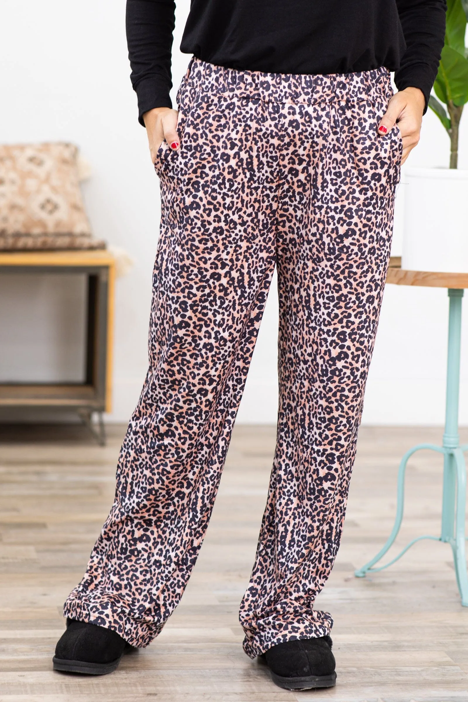 Black Top and Animal Print Pant Lounge Set