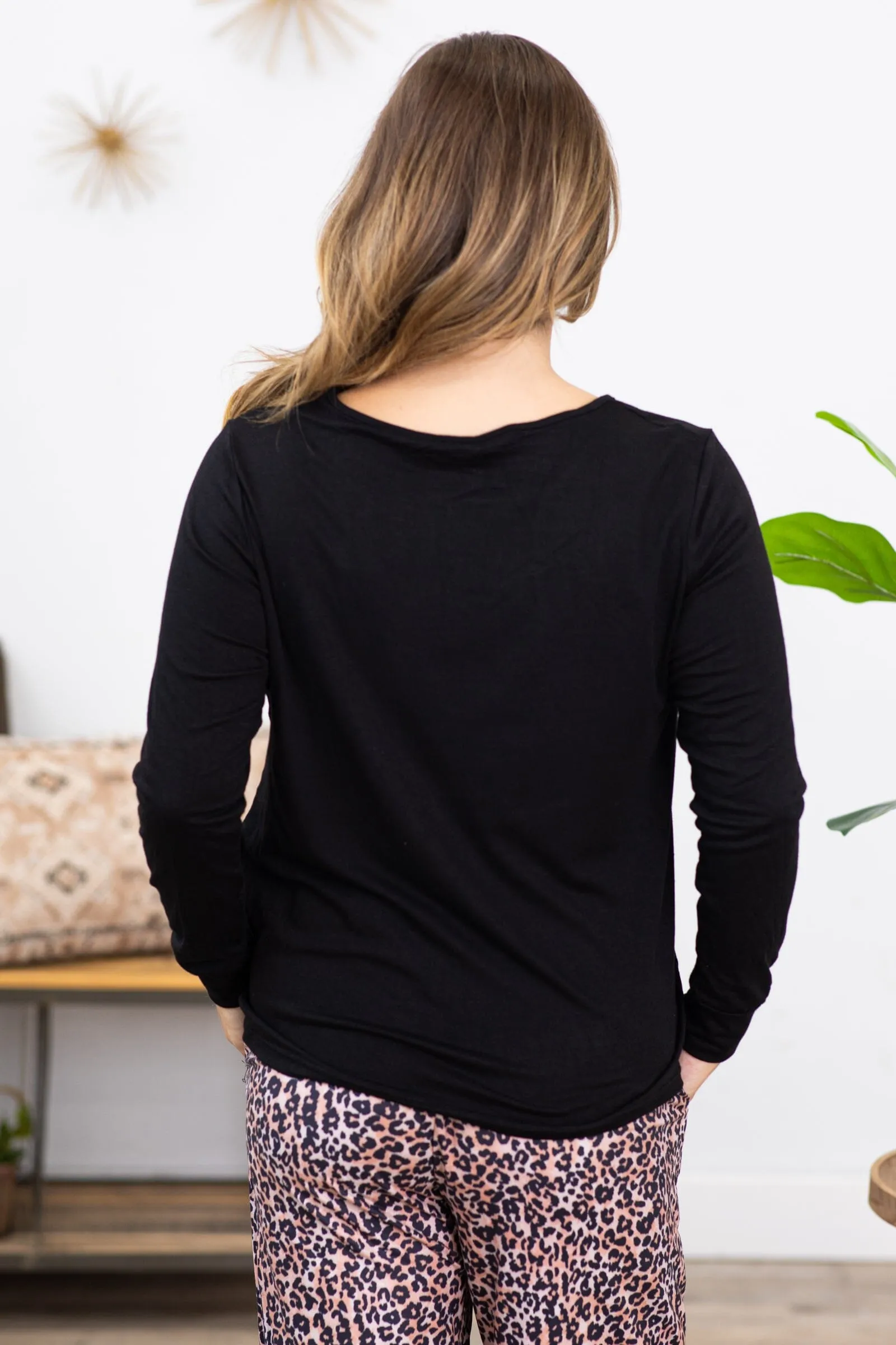 Black Top and Animal Print Pant Lounge Set