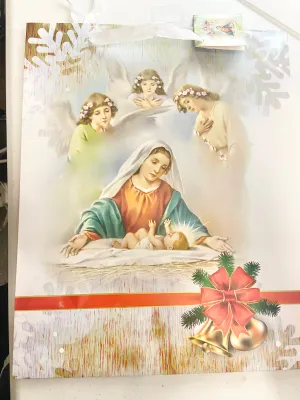 Blessed Mother and Son Jesus Christmas Gift Bag (Large) 12" x 15" x 5"