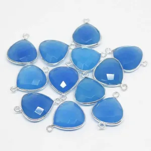 Blue Chalcedony Checker Heart Faceted 925 Sterling Silver Connector 5pc 18mm