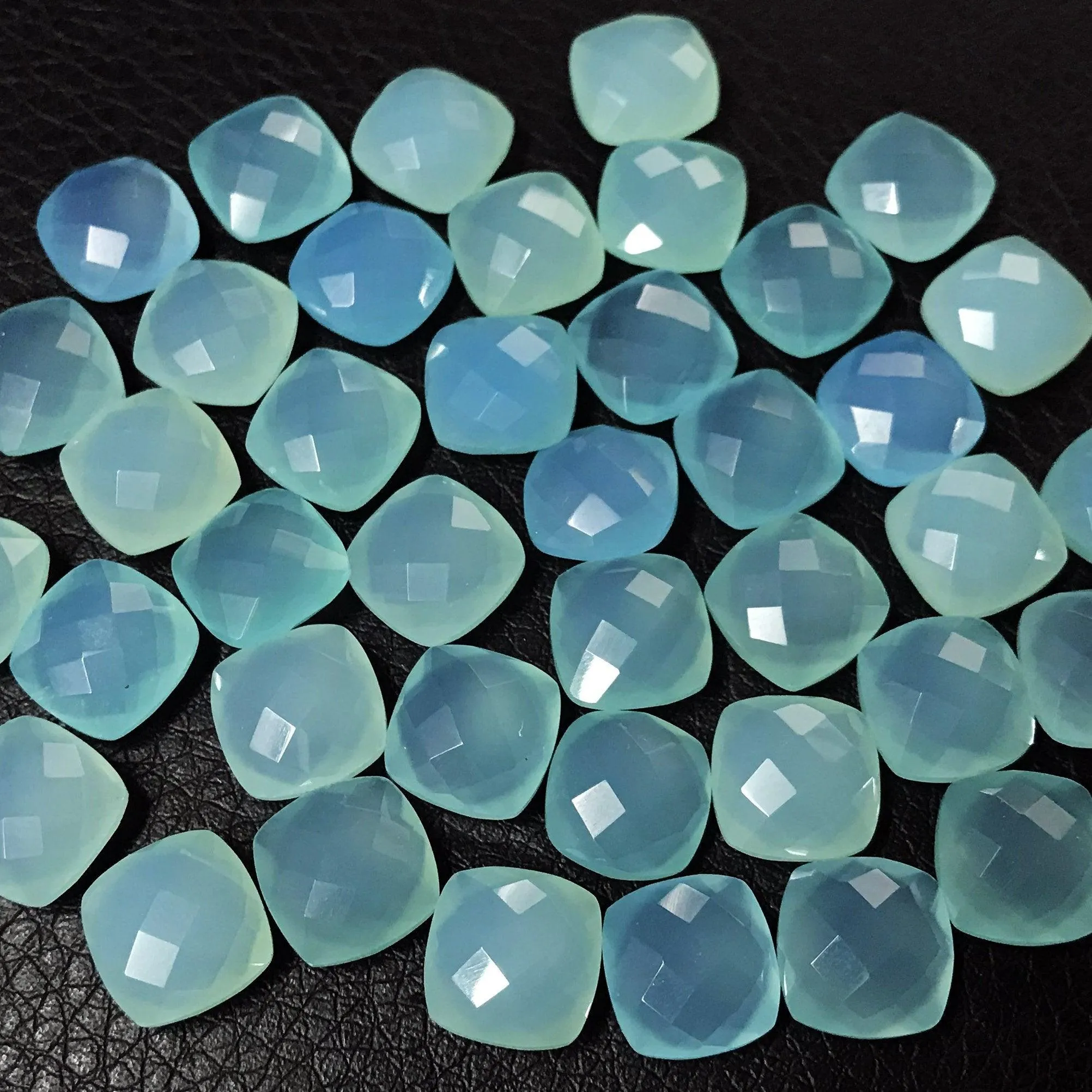 Blue Chalcedony Faceted Checker Cushion Gemstone Beads Matching Pair 6pc 10mm