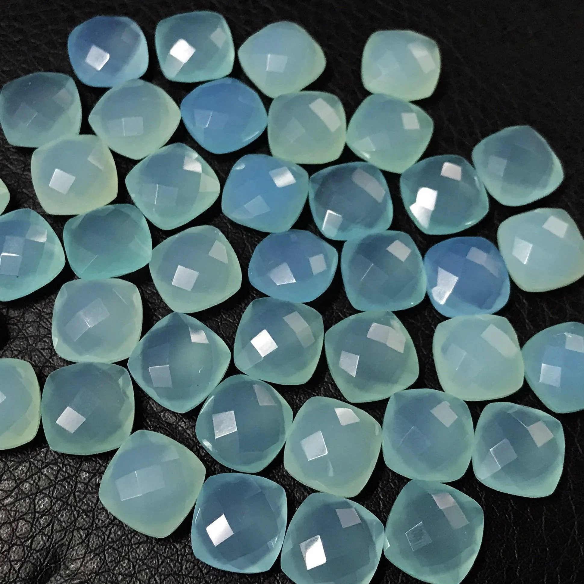 Blue Chalcedony Faceted Checker Cushion Gemstone Beads Matching Pair 6pc 10mm